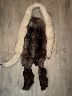 Vintage Real Fur Stole - Cream and Dark Brown